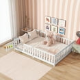 thumbnail image 3 of PAPROOS Full Floor Bed Frame, Wood Floor Platform Bed with Fence and Door, No Box Spring Needed, Modern Full Size Montessori Floor Bed for Little Girls Boys, Playhouse Bed Frame, White, 3 of 7