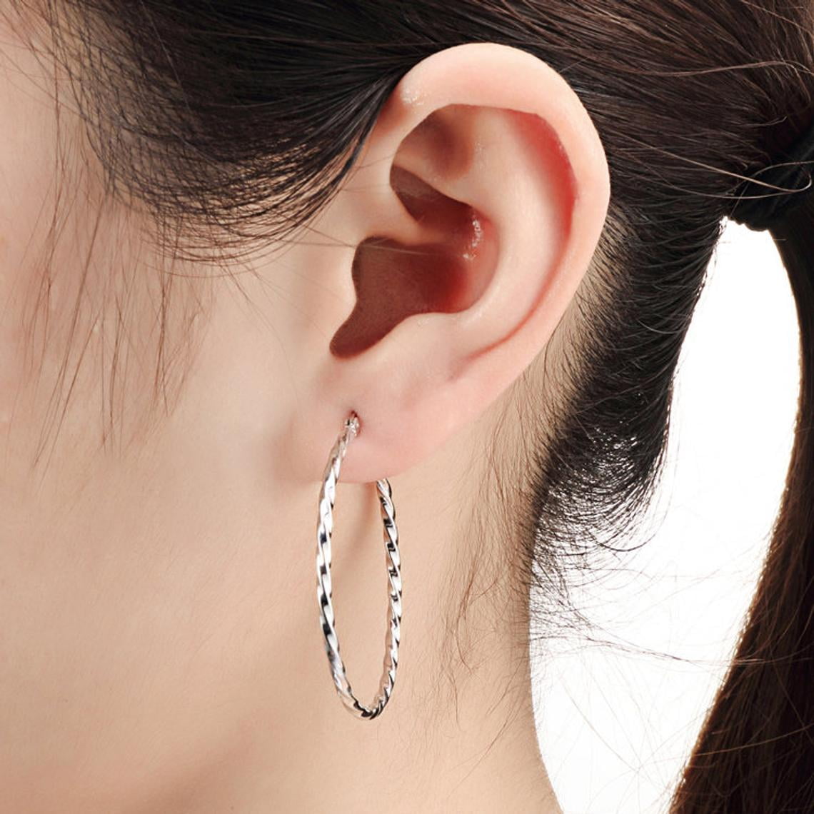 Tilo Jewelry 925 Sterling Silver Twisted Round Hoop Earrings, 2mm Tube (30mm) for Women & Unisex
