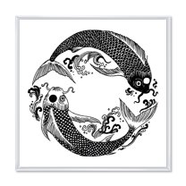 Designart 'China Koi Fish In Chinoiserie Style III' Nautical & Coastal Framed Canvas Wall Art Print