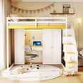 thumbnail image 4 of Harper & Bright Designs Full Size Loft Bed with Storage Stairs, Built-in Dressing Table & Wardrobe, High Loft Bed Frame with Mirror, USB Charging & Lights for Bedroom, White, 4 of 20