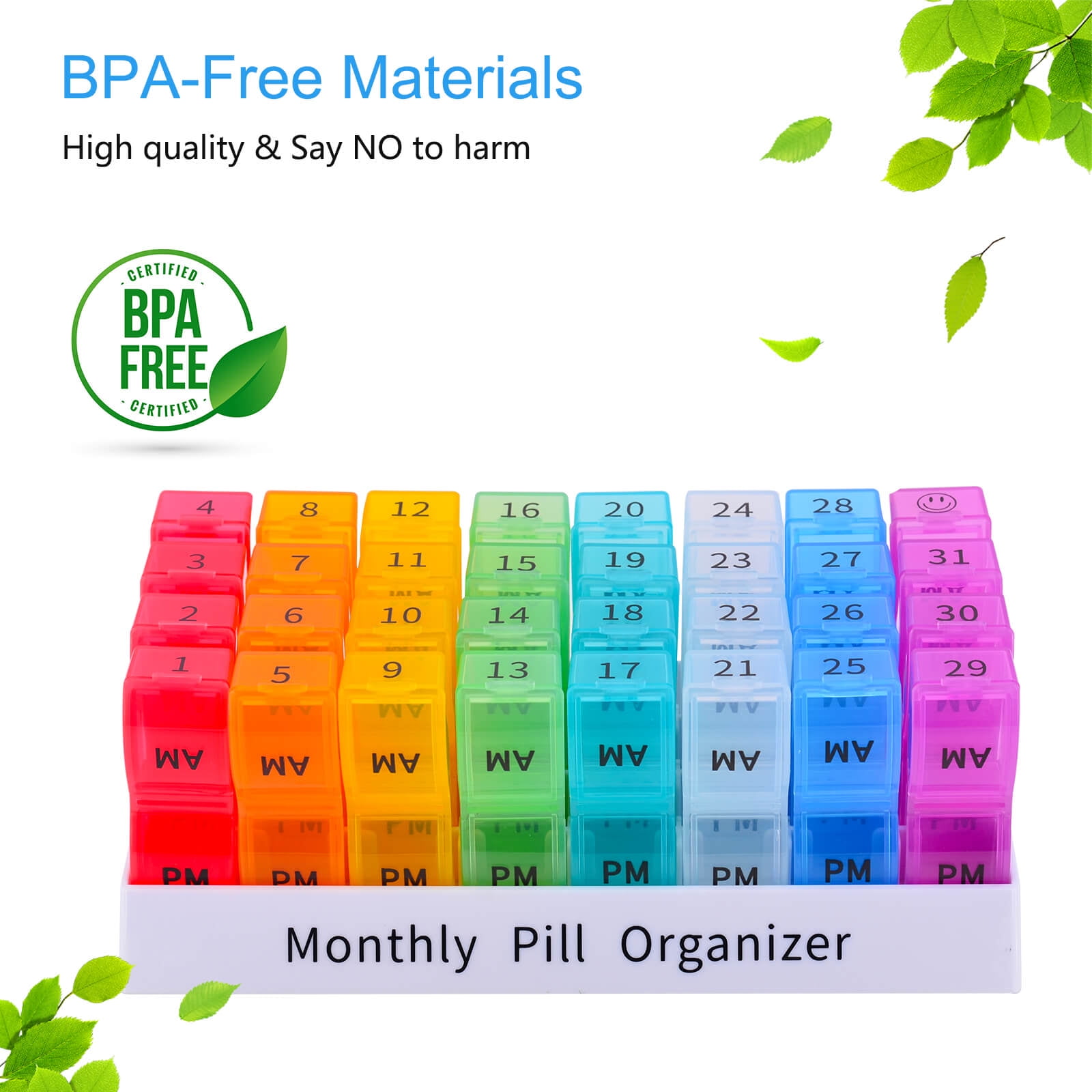 30 Day Pill Organizer 2 Times a Day Monthly Pill Case, BPA Free one Month Pill Box AM PM, Small Compartments to Hold Vitamins, Cod Liver Oil, Fish Oil, Supplements and Medication (10 Pack)