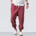 thumbnail image 2 of Men's Casual Pants Elastic Waist Drawstring Solid Mid Trousers With Pockets Comfortable Breathable Lightweight Stylish Loose Fit Mens Beach Pants Trousers Vacation Cargo Pants, 2 of 3