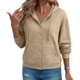 thumbnail image 4 of Tusihei Women Fall Winter Hooded Fleece Shacket Button Down Casual Cardigan Pullover Solid Warm Loose Coat Jacket for Women Outdoor Lounge, Khaki M, 4 of 6