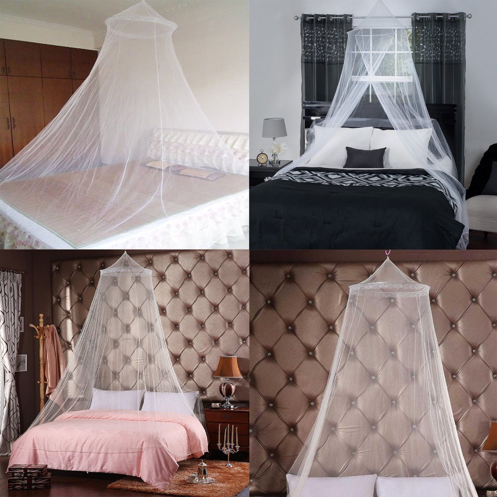4 Corner Elegant Lace Post Bed Canopy Mosquito Net Full Queen King Size