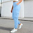 thumbnail image 2 of Fgnfyis Womens Cargo Pants High Waisted Casual Flat Front Pockets Elastic Everyday Comfort Cargo Trousers Women Pants Sky Blue S, 2 of 6