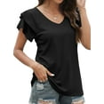 thumbnail image 6 of ZXSXSY Women's V Neck Double-Layer Ruffle Sleeve Solid Color Top, 6 of 7