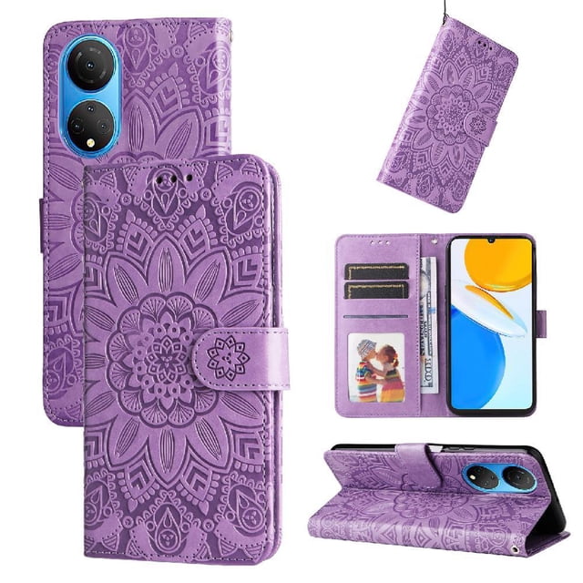 Funda tipo cartera GANGXUN para Honor X7 , diseño girasol, cuero PU, soporte, cierre magnético, tarjetero