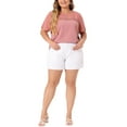 thumbnail image 2 of Agnes Orinda Women's Plus Size Tops Polka Dots Lace Panel Short Sleeve Plain Summer Blouses 2X Pink, 2 of 6