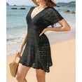 thumbnail image 3 of Women Crochet Swim Cover Up Short Sleeve V Neck Bathing Suit Beach Dress Summer Swimwear Coverups Black S, 3 of 8