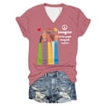 thumbnail image 4 of Wang6 Womens Plus Size V Neck Tshirts Casual Short Sleeve Imagine All the People Living Life in Peace Letter Printed Graphic Tees Summer Loose Fit Tops Pink XL, 4 of 4