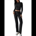 thumbnail image 3 of Conjuntos de 2 Piezas para Mujer, Larga, Cuello Redondo, Pantalones Acampanados de Cintura Alta, Conjuntos de Chándal, Ropa de Calle. Negro S, 3 of 10