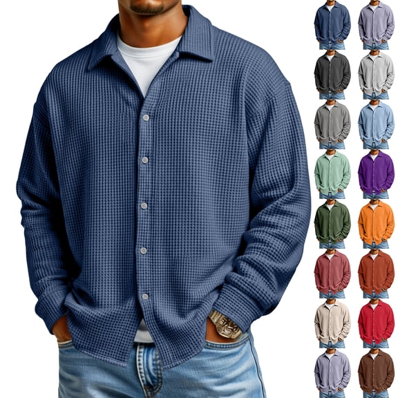 Dwellite Men's Button Down Shirt 2026 Spring Fashion Jacket Casual Long Sleeve Lightweight Solid Color Shirts Earthy Yellow 2XL