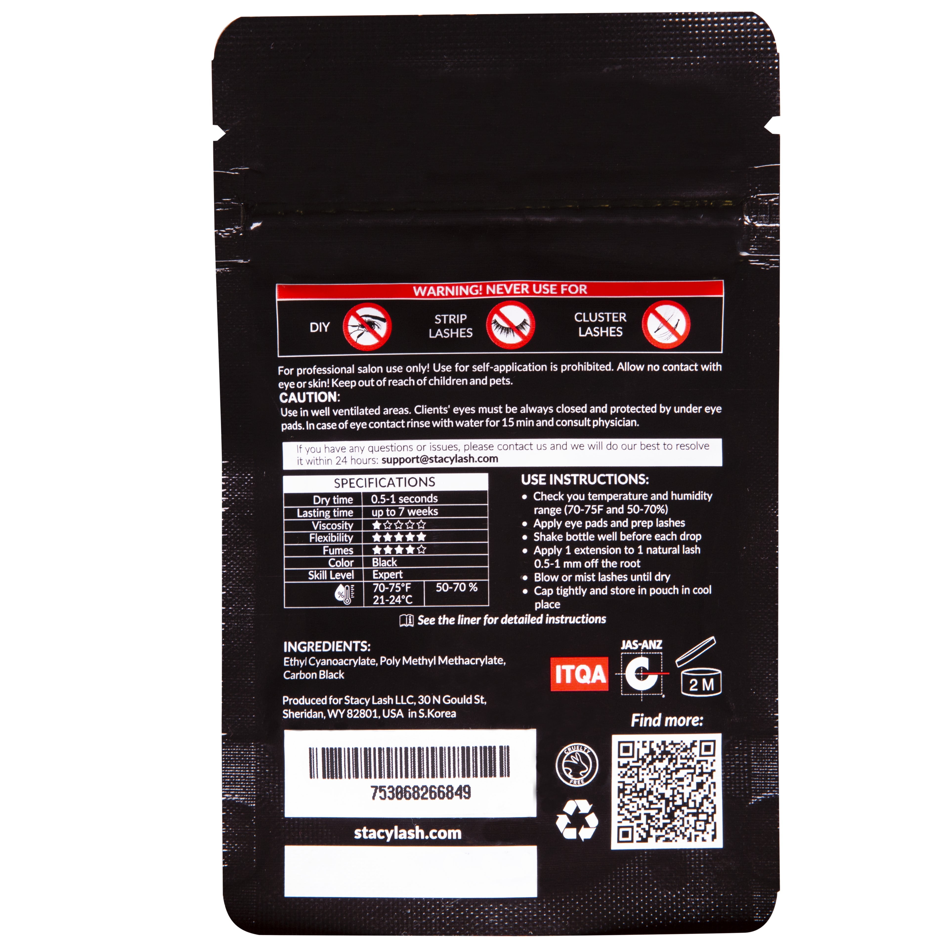 Buy Stacy Lash Extra Strong Adhesive (0.34 fl.oz / 10 ml) / Black