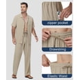 thumbnail image 5 of 2-Piece Men's Casual Button Down Shirt and Loose Pants Set Lightweight Stretch for Vacation Khaki S, 5 of 7