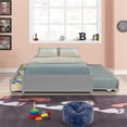 thumbnail image 4 of Full Size Daybed with Twin Size Trundle and 2 Storage Drawers, Space-Saving Solid Wood Full Size Platform Bed for Kids Toddlers and Adults,  Full Size Storage Platform Bed, No Box Spring Needed, Gray, 4 of 7