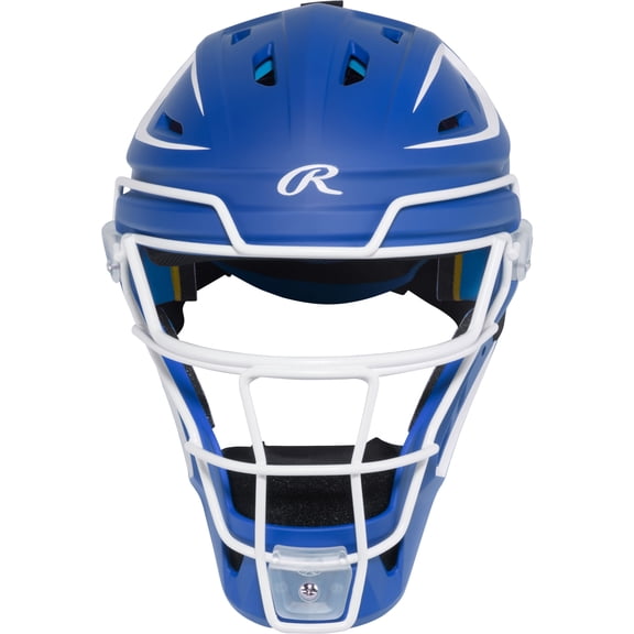 Rawlings Mach Pro Series Catcher’s Helmet, Hockey Style, Junior, Royal/White
