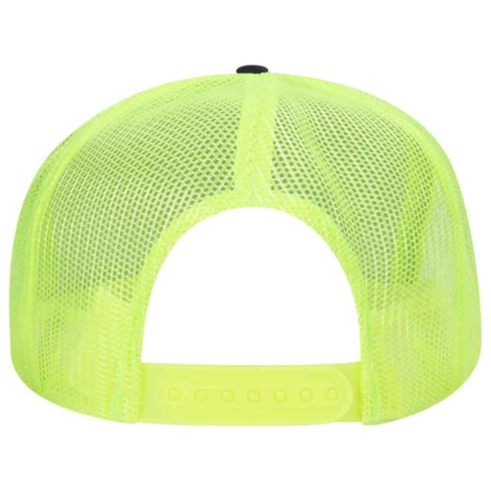 Couver 5 Panel High Crown Back Split Mesh Polyester Foam Trucker Hat, Black Neon Yellow, 12 Count