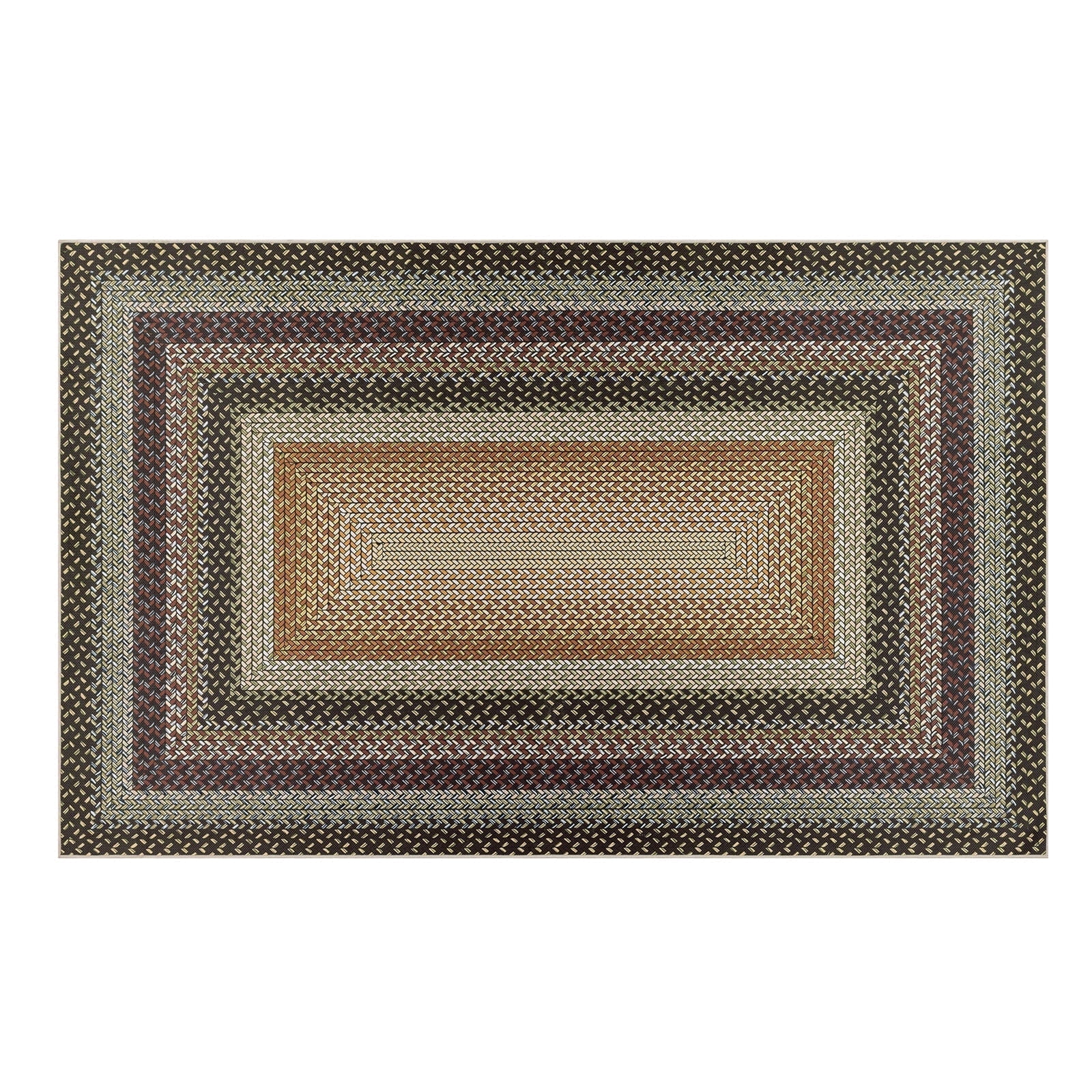 Braided Jute Print Area Rug Washable Non-Slip Pet Friendly Carpet with Concentric Design, Stain Resistant for Living Room, Bedroom & Home Office