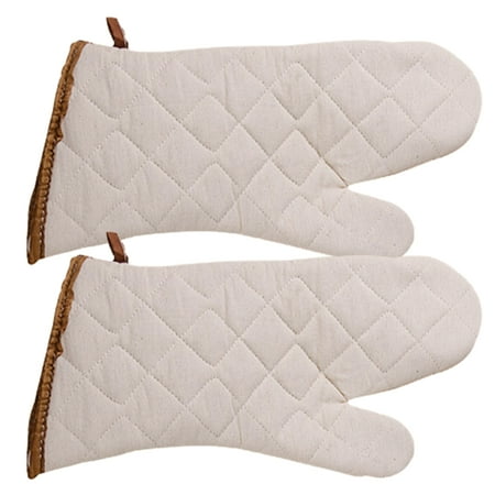 

YeccYuly 1 Pair Oven Mitts Insulated Protective White Non-slip Oven Baking Mittens Household Supplies