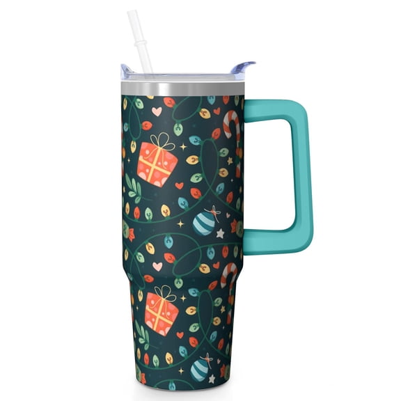 30 oz Merry Christmas Snowflakes Tumbler with Handle and Straw, Stainless Steel Insulated Cup 30 oz, Leak Proof Holiday Mug, Festive Present