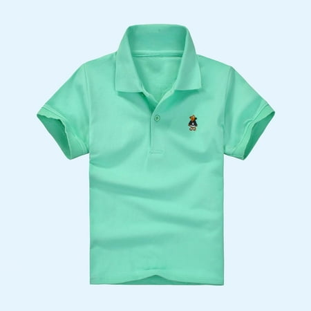 BLTIBY 2025 Toddler Girls Boys Button T-shirt Summer Lapel Solid Color Short Sleeve Tee Kids Fashion Casual Pullover Tops Mint Green 8-9 Years