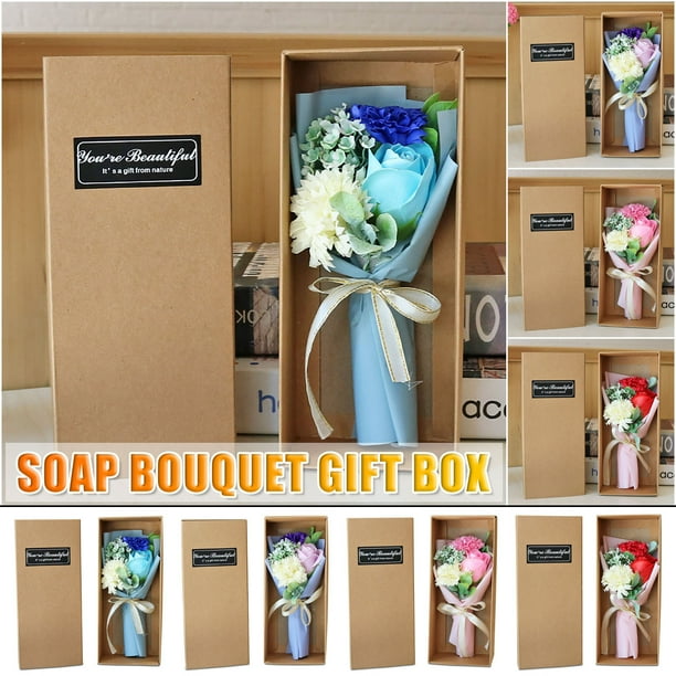 onlyliua Liquidación Regalo Del Día de La Madre: Caja de Regalo con Ramo de Claveles y Flores de Jabón de 3 Rosas
