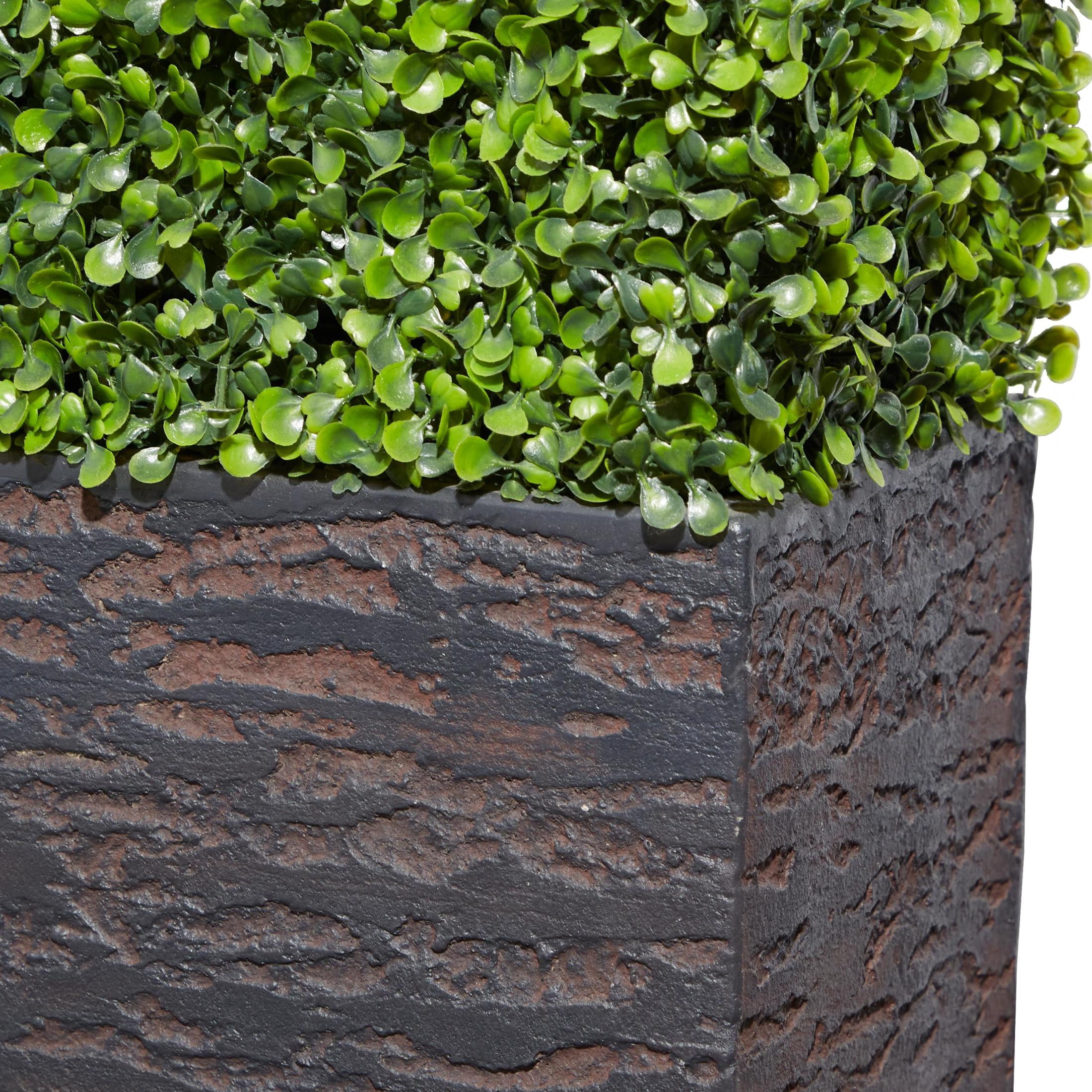 DecMode Green Plastic Contemporary Artificial Boxwood Hedge Topiary with Black Planter Box 22" x 9" x 59"