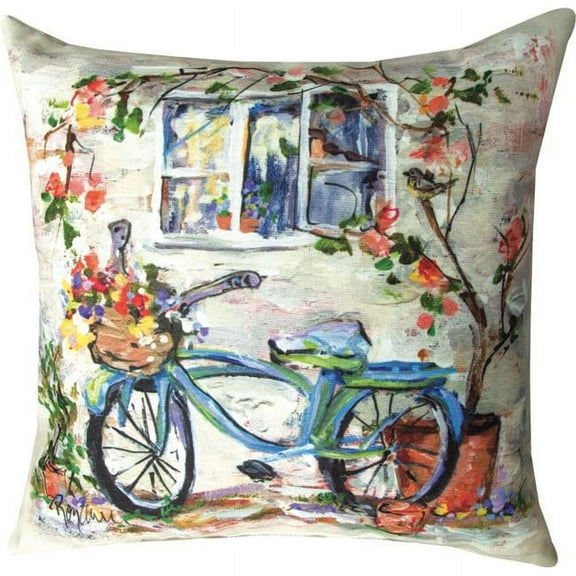 18 x 18 in. Blue Bike Under Window Outdoor Pillow