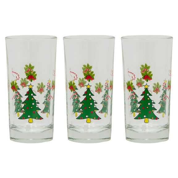 The Christmas Collection 3 pc Highball Glass Set in a Festive Holiday Design