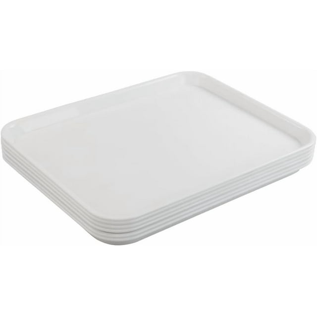 6 Plateaux de Service en Plastique Grands Plateaux de Restauration Rapide en Plastique Blanc