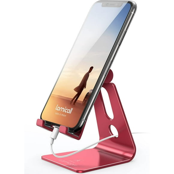 Adjustable Cell Phone Stand, Desk Phone Holder, Cradle, Dock, Compatible with Phone 12 Mini 11 Pro Xs Max XR X 8 7 6 Plus SE Charging, Office Accessories, All Android Smartphone - Red