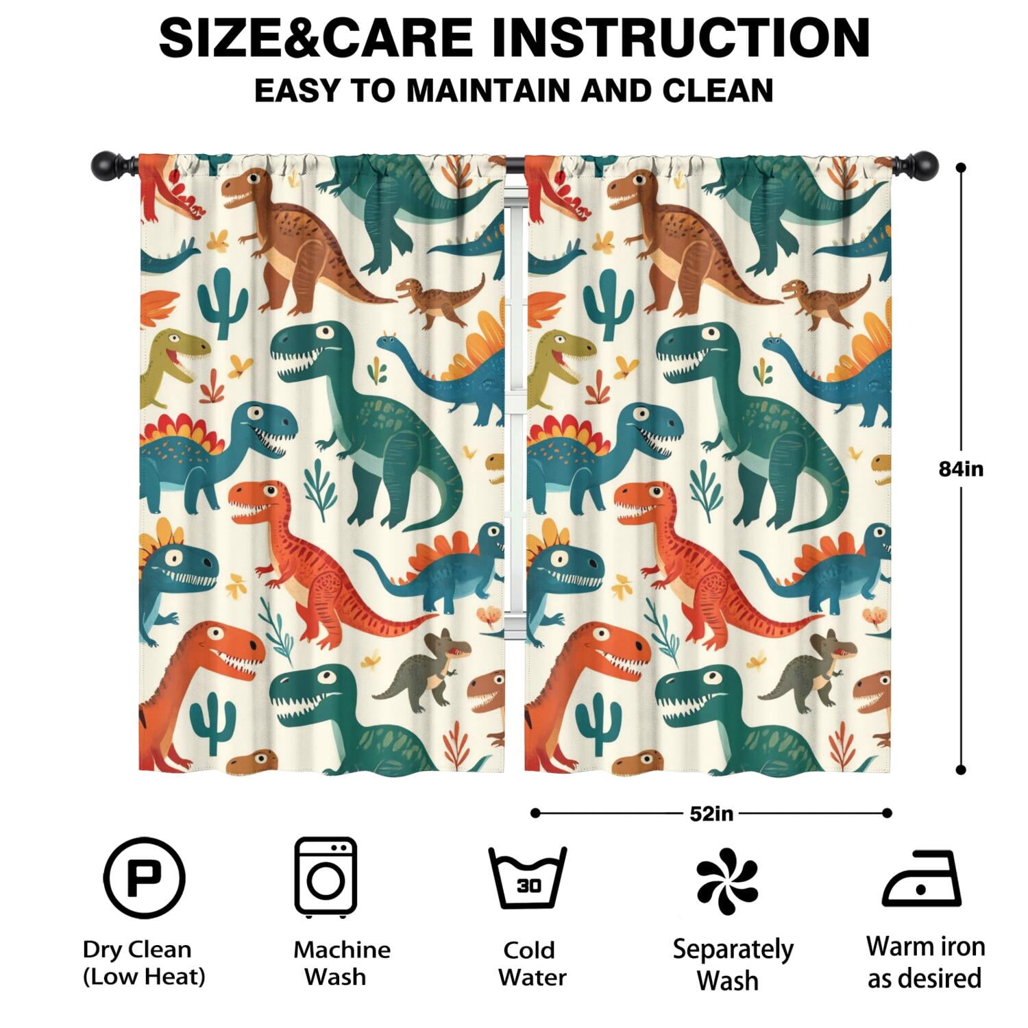 Blackout Kids Curtains,Cute Dinosaur Pattern Childrens Insulated Curtains Set Of 2,Bedroom Essentials,Toddler Room Decor 52x84in(132x213cm)
