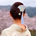 thumbnail image 4 of 2 Pcs Épingle à Cheveux en Tissu Style Japonais Forme Éventail Barrette à Franges pour Filles Femmes, 4 of 8