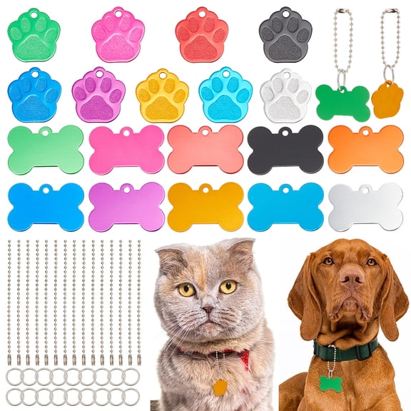 99 Pcs Pet Tags Set 19 Pcs Aluminium Pendants with 40 Pcs 304 Stainless Steel Jump Rings and 40 Pcs Iron Ball Chains Metal Stamping Tags