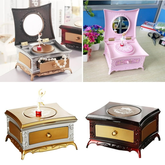 Limei Kids Musical Jewelry Box for Girls with Drawer and Jewelry Set with Ballerina Theme - Golden