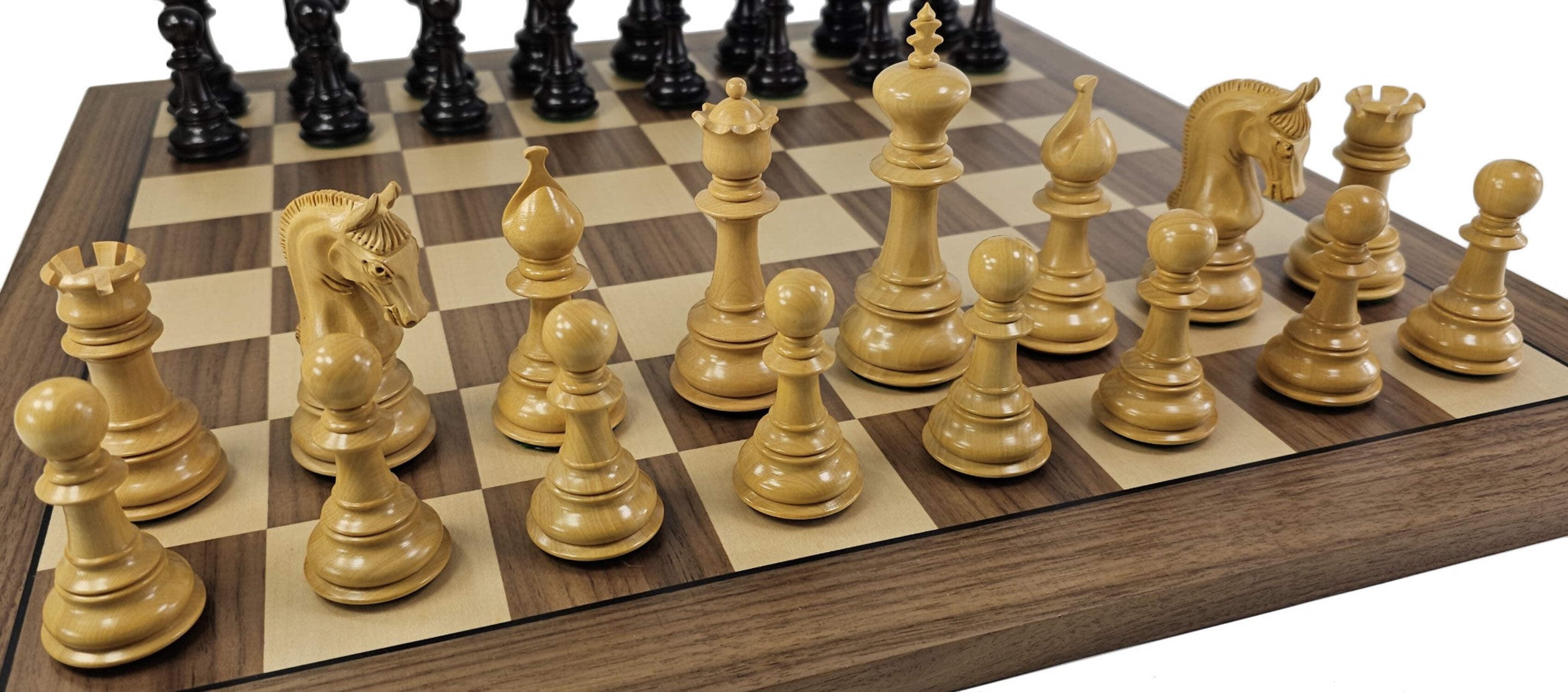 4Q Ebony  Boxwood Large 4 3/8 Staunton LUXURY Chess Set w/ 20 1/2" Walnut Board