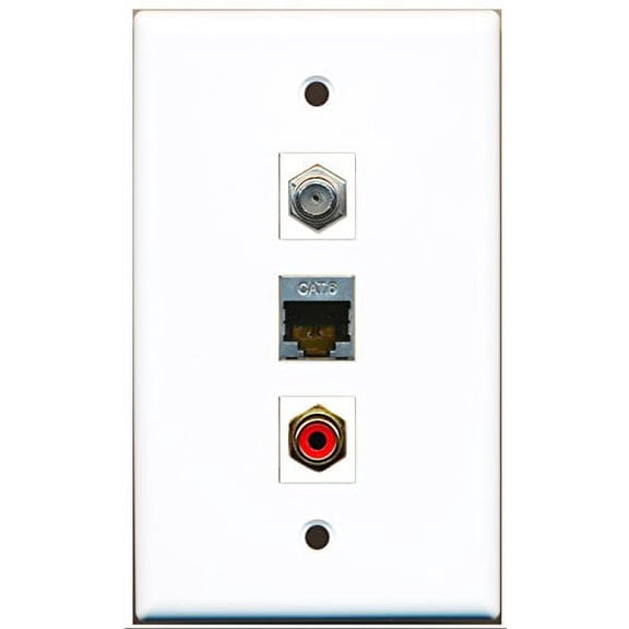 RiteAV - 1 Port RCA Red and 1 Port Coax Cable TV- F-Type and 1 Port Shielded Cat6 Ethernet Wall Plate