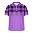 thumbnail image 4 of Aobny Collared Mens Shirt Oversized Button Up Purple Short Sleeve T-Shirt Plaid Pullover Polos Shirts,XXL, 4 of 5