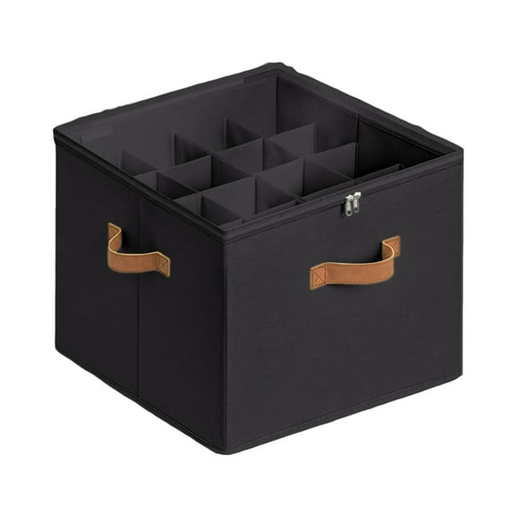 Fabric Shoe Organizer Storage with 16 Adjustable Dividers Clear Cover Foldable Design Sturdy Handles for Home Closet Entryway