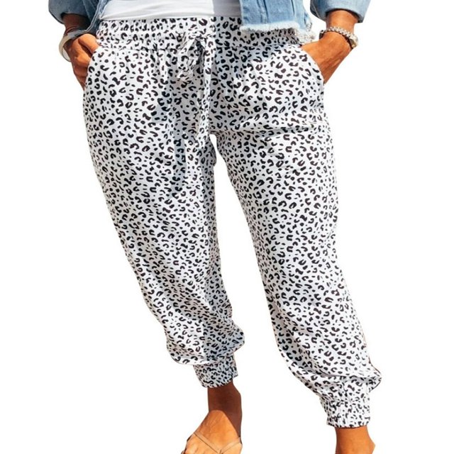 CHUANK Womens Leopard Drawstring Elastic Waist Sports Lounge Pants with Pockets