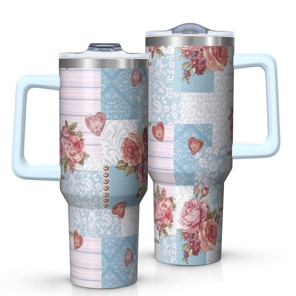OBREWU Pioneer Flower Tumbler with Handle and Lid,40oz Pioneer Flower Double Wall Vacuum Insulated Tumbler,Pioneer Flower Cups Gift for Women and Men