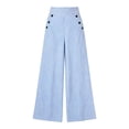 thumbnail image 4 of KHONTS Women's Striped Wide Leg Pants Culottes Elastic High Waisted Casual Palazzo Pants with Pockets Blue L, 4 of 4