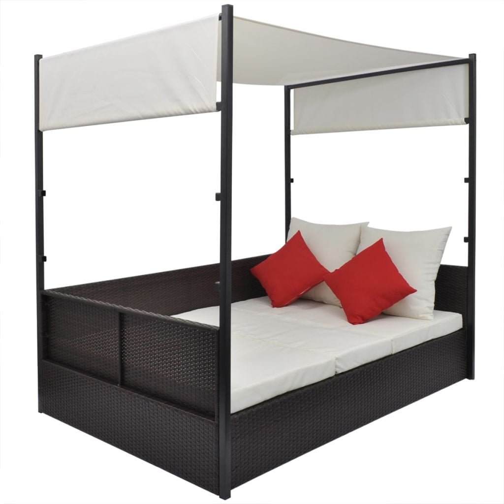 Kepooman Sun Bed with Curtains for Patio Garden, Brown Kepooman Sun Bed with Curtains for Patio Garden, Brown
