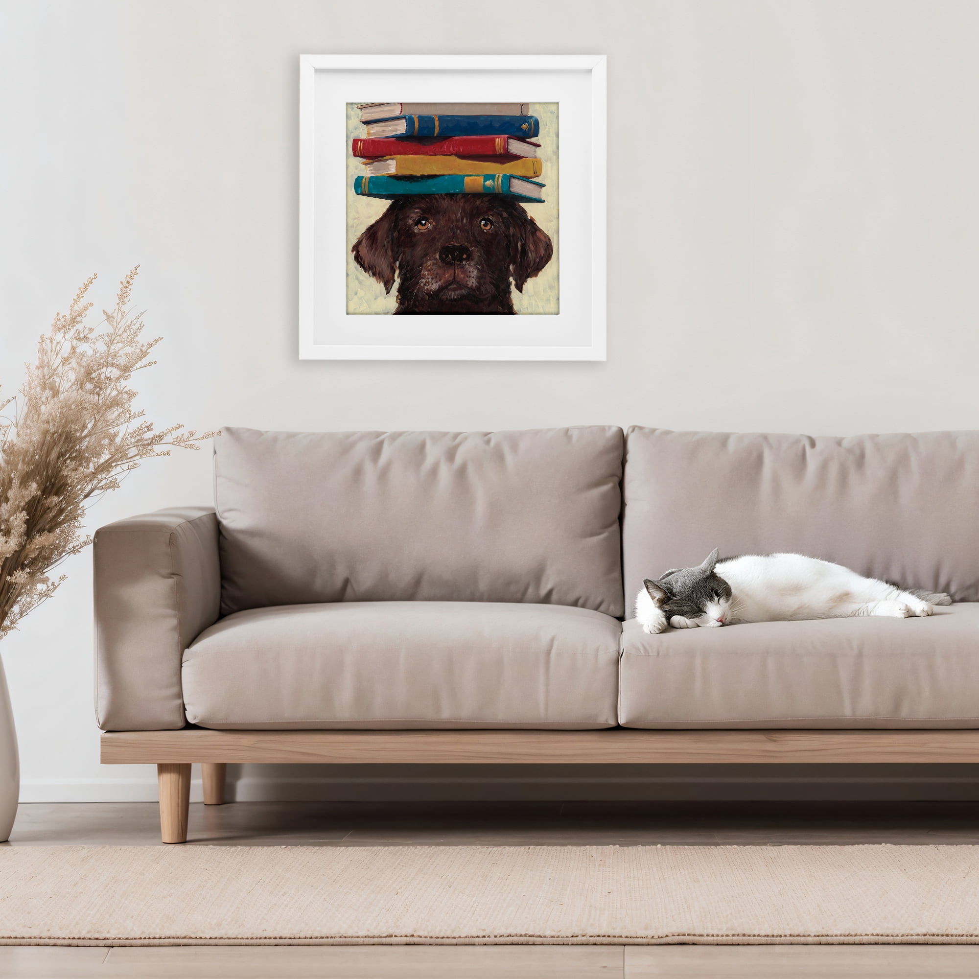 Stupell Industries Studious Abby Dog White Framed Print Under Glass, design by Studio Bautista