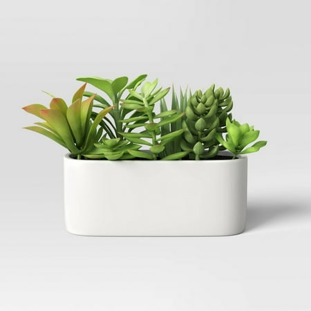 Artificial Succulents in Long Pot White - Threshold&trade;: Faux Greenery, Ceramic Base, Indoor Decor, 9" Width