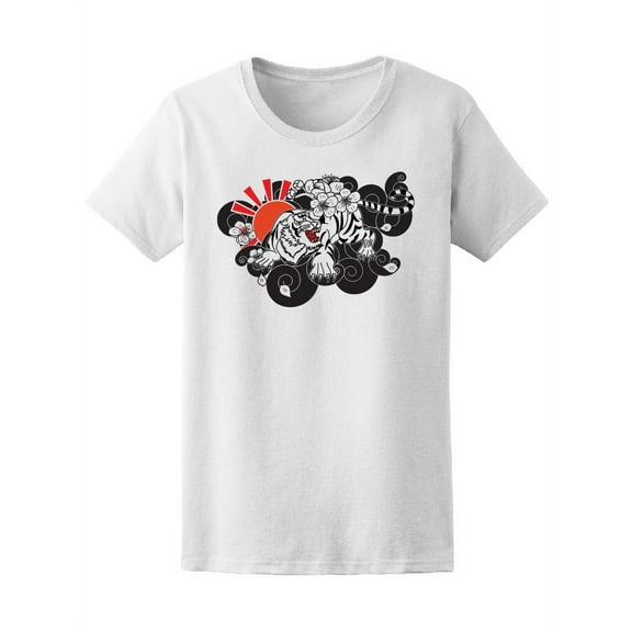 Beautiful White Tiger Sakura T-Shirt Women -Image by Shutterstock, Female Medium