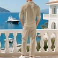 thumbnail image 5 of Felirenzacia Casual Summer Matching Set for Men – Cotton Linen Henley Shirt and Drawstring Pants, Long Sleeve Lightweight Yoga Outfit for Travel, Lounge, and Beach Wear, 5 of 7