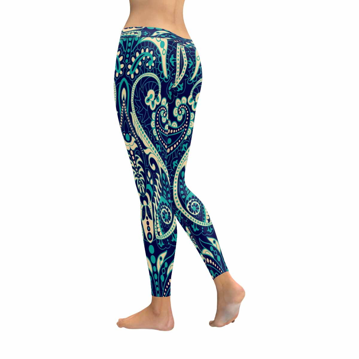 SUNENAT Blue Indian Floral in Paisley Women's Capri Leggings