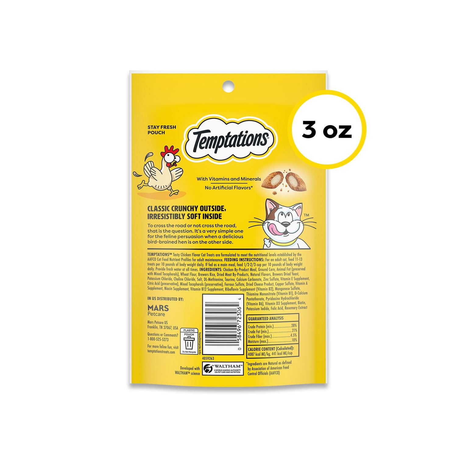 (4 pack) Temptations Classic Tasty Chicken Flavor Crunchy And Soft Treats For Cats, 3 Oz Pouch