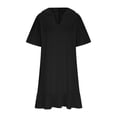thumbnail image 5 of RongHuan Sundresses Womens Summer Casual Hooded Short Sleeve Mini Dress Cute Vacation Going Out Solid Ruffle Hem Dresses, 5 of 10